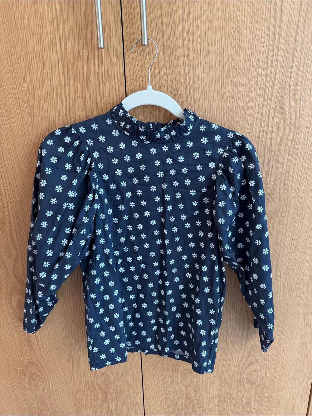 MABO Girls Navy Floral Long-Sleeve cotton Ruffle Neck Top size 10/11
